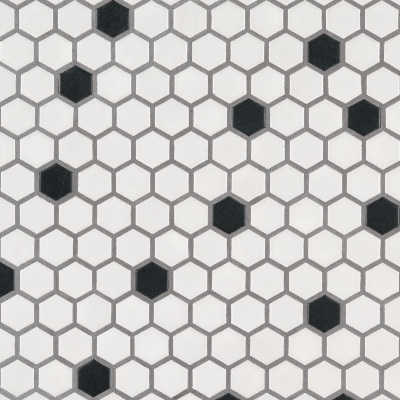 BLACK AND WHITE 1X1 HEXAGON MATTE PORCELAIN TILE