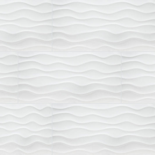 DYMO WAVY WHITE 12X36 GLOSSY CERAMIC TILE