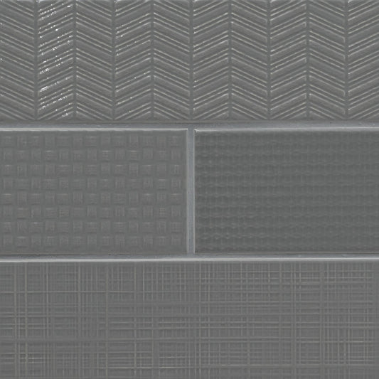 URBANO GRAPHITE 3D MIX 4X12 GLOSSY WALL TILE