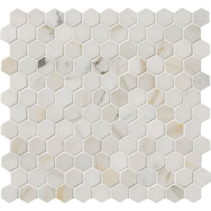Calacatta Gold 1” Hexagon Polished Mosaic Tile