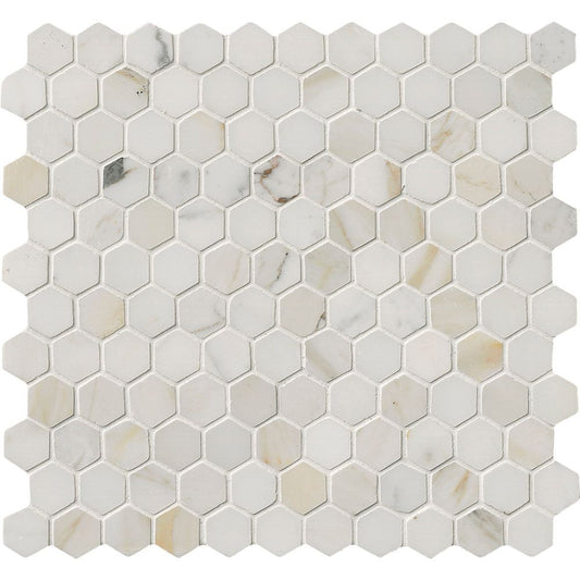 Calacatta Gold 1” Hexagon Polished Mosaic Tile