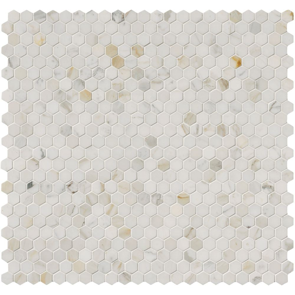 Calacatta Gold 1” Hexagon Polished Mosaic Tile