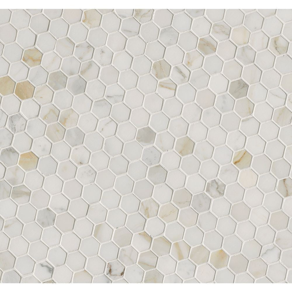Calacatta Gold 1” Hexagon Polished Mosaic Tile